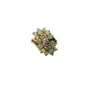 Vintage 14 Karat Yellow Gold Opal and Diamond Ring Size 6.25 #11378